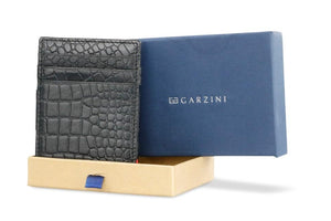Garzini RFID Leather Magic Coin Wallet Croco-Black