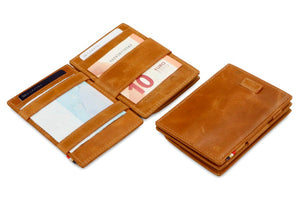 Garzini RFID Leather Magic Coin Wallet Card Sleeve Brushed-Cognac