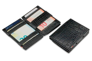 Garzini RFID Leather Magic Coin Wallet Card Sleeve Croco-Black