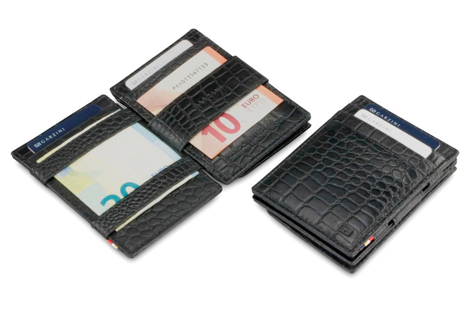 Garzini RFID Leather Magic Coin Wallet Croco-Black