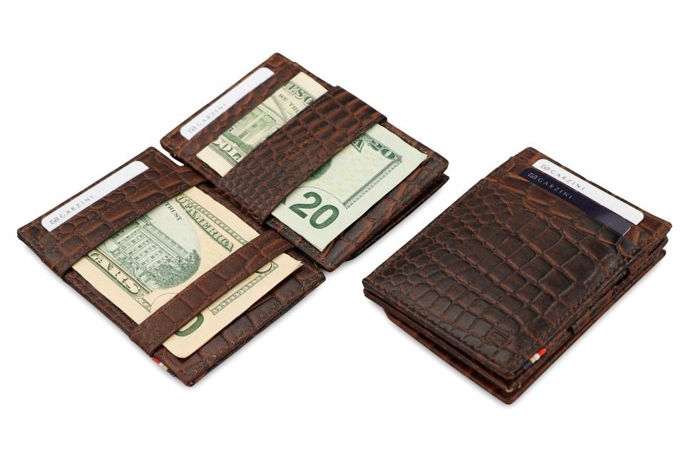 Garzini RFID Leather Magic Coin Wallet Croco-Brown