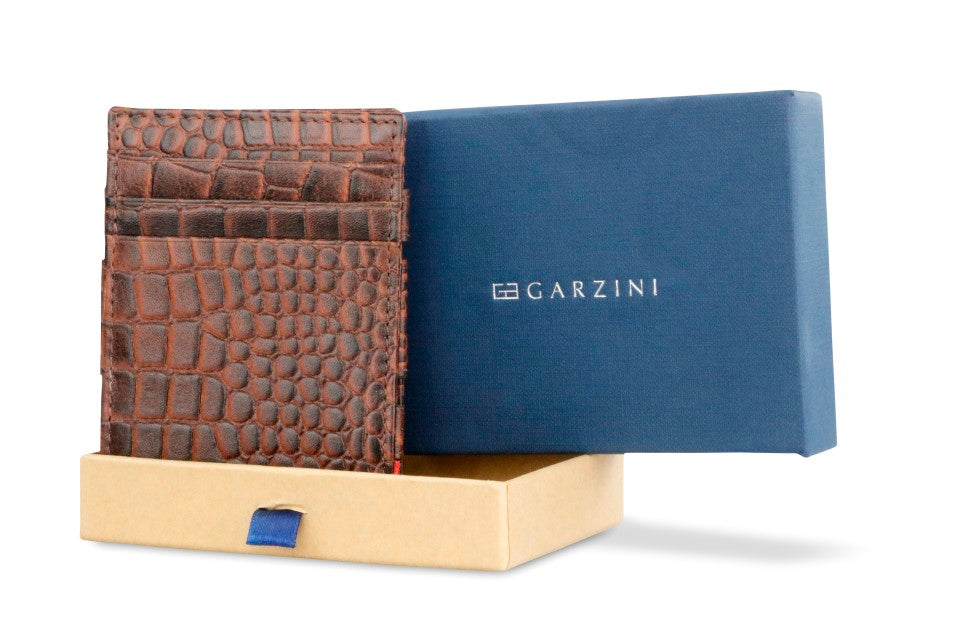 Garzini RFID Leather Magic Coin Wallet Croco-Brown