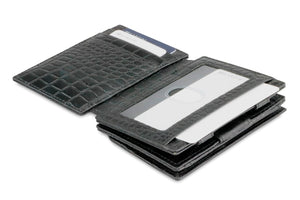 Garzini RFID Leather Magic Coin Wallet Plus Croco-Black