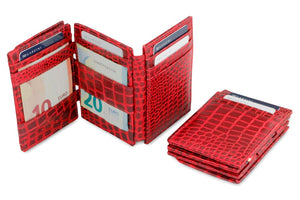Garzini RFID Leather Magic Coin Wallet Plus Croco-Red