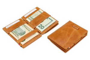 Garzini RFID Leather Magic Coin Wallet Card Sleeve Brushed-Cognac