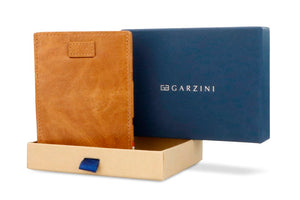 Garzini RFID Leather Magic Coin Wallet Card Sleeve Brushed-Cognac