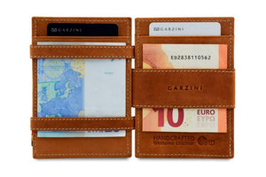 Garzini RFID Leather Magic Coin Wallet Card Sleeve Vintage-Cognac