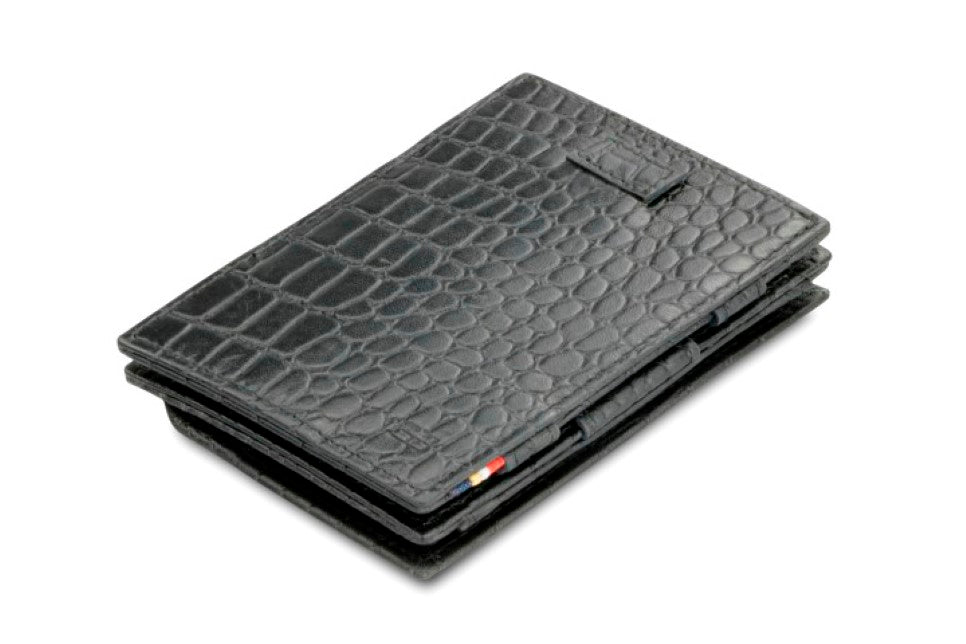 Garzini RFID Leather Magic Coin Wallet Card Sleeve Croco-Black