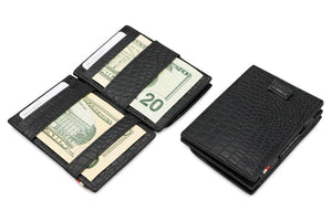 Garzini RFID Leather Magic Coin Wallet Card Sleeve Croco-Black