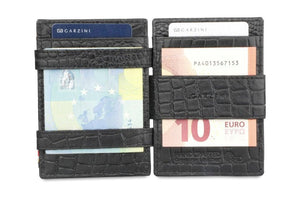 Garzini RFID Leather Magic Coin Wallet Card Sleeve Croco-Black