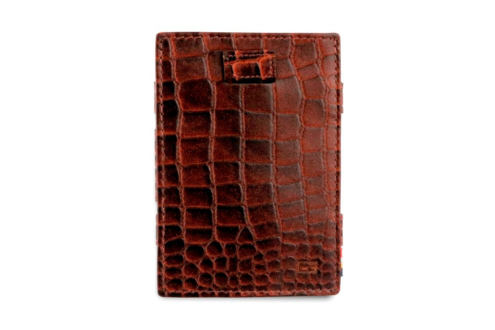 Garzini RFID Leather Magic Coin Wallet Card Sleeve Croco-Brown