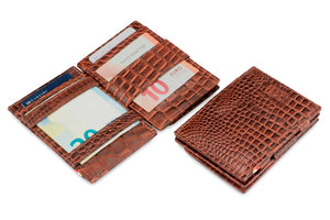 Garzini RFID Leather Magic Coin Wallet Card Sleeve Croco-Brown