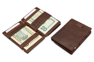 Garzini RFID Leather Magic Coin Wallet Card Sleeve Croco-Brown