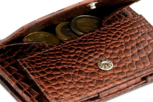 Garzini RFID Leather Magic Coin Wallet Card Sleeve Croco-Brown