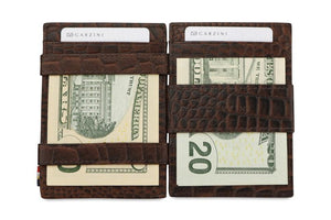 Garzini RFID Leather Magic Coin Wallet Card Sleeve Croco-Brown