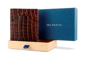 Garzini RFID Leather Magic Coin Wallet Card Sleeve Croco-Brown