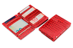 Garzini RFID Leather Magic Coin Wallet Card Sleeve Croco-Red