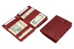 Garzini RFID Leather Magic Coin Wallet Card Sleeve Croco-Red