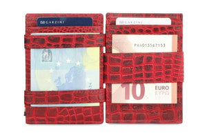 Garzini RFID Leather Magic Coin Wallet Card Sleeve Croco-Red