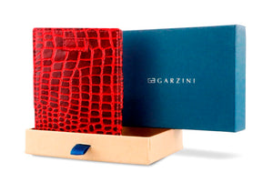 Garzini RFID Leather Magic Coin Wallet Card Sleeve Croco-Red