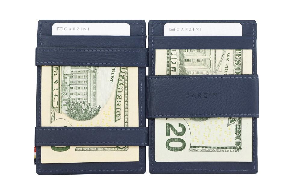 Garzini RFID Leather Magic Coin Wallet Card Sleeve Nappa-Blue
