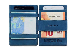 Garzini RFID Leather Magic Coin Wallet Card Sleeve Vintage-Blue