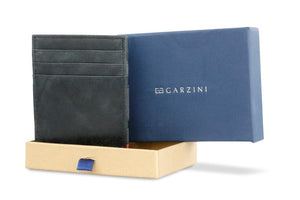 Garzini RFID Leather Magic Wallet ID Window Brushed-Black