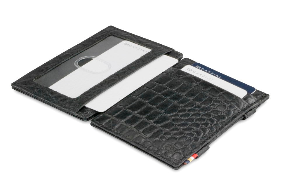 Garzini RFID Leather Magic Wallet ID Window Croco-Black
