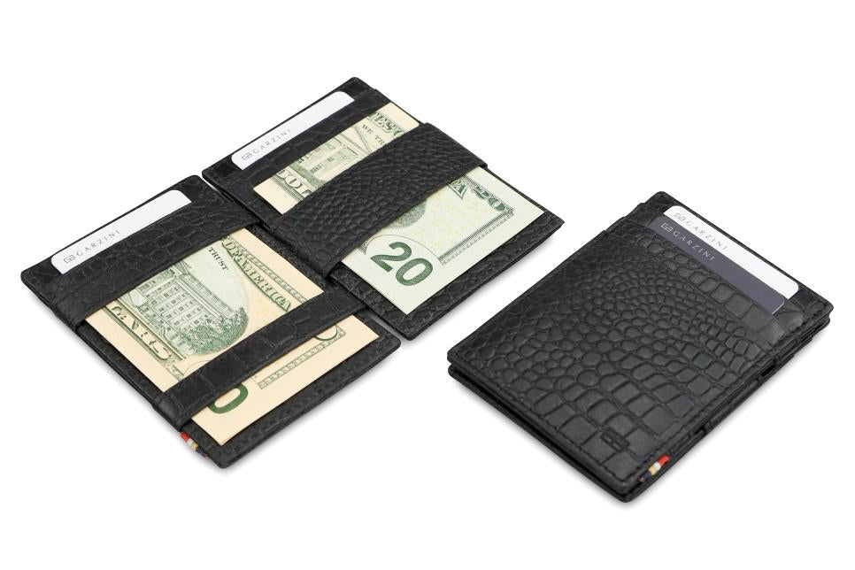 Garzini RFID Leather Magic Wallet ID Window Croco-Black
