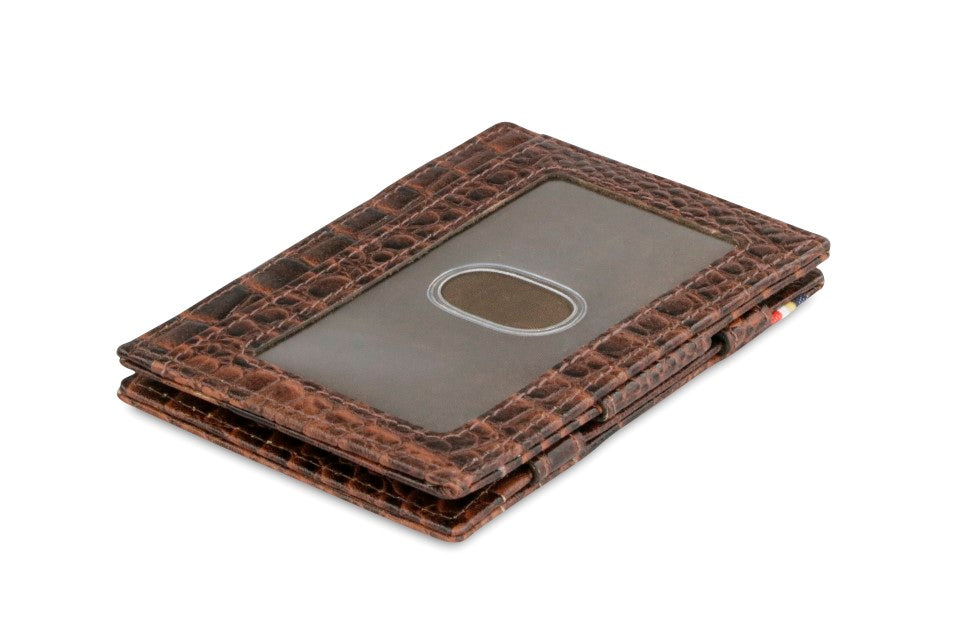 Garzini RFID Leather Magic Wallet ID Window Croco-Brown