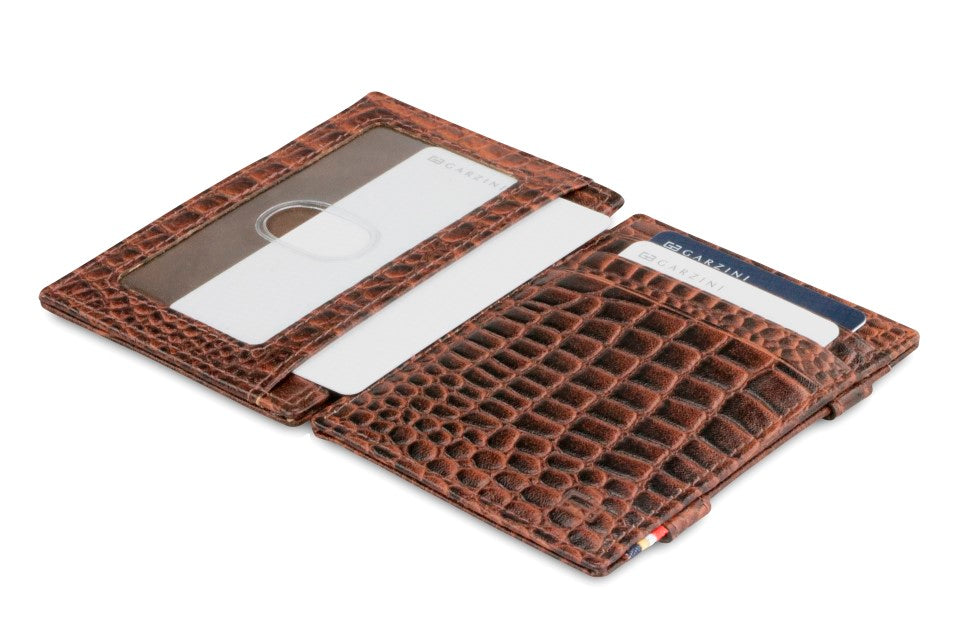 Garzini RFID Leather Magic Wallet ID Window Croco-Brown