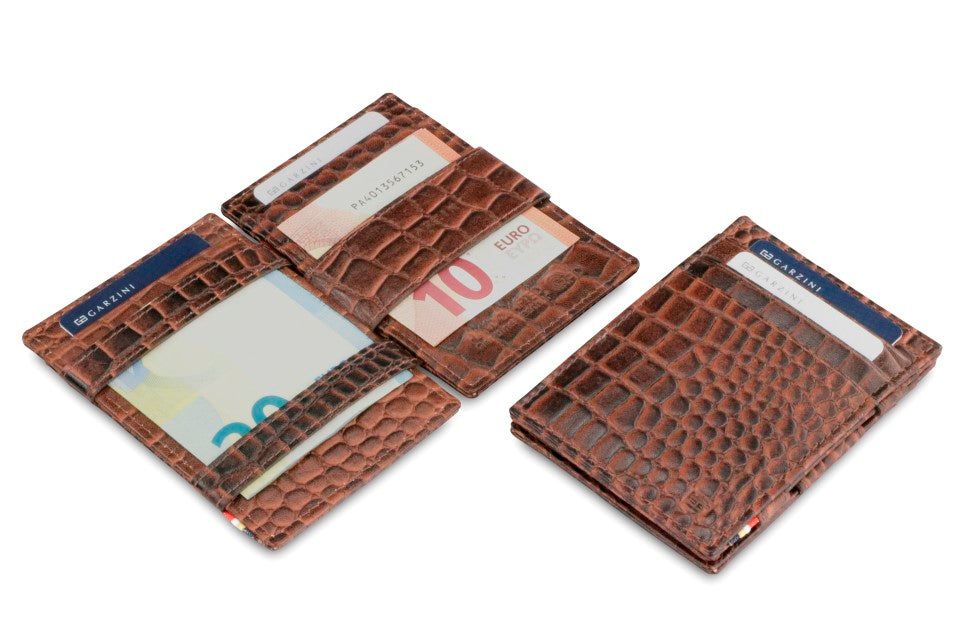 Garzini RFID Leather Magic Wallet ID Window Croco-Brown