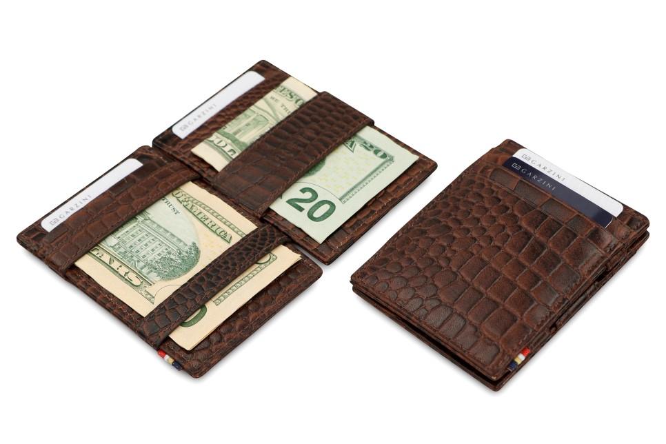 Garzini RFID Leather Magic Wallet ID Window Croco-Brown