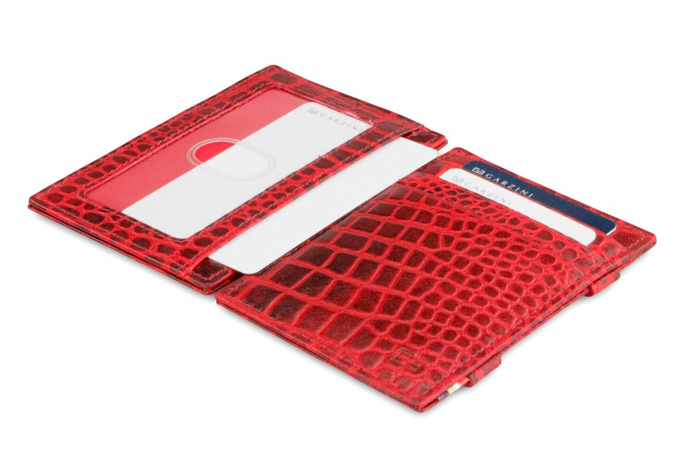 Garzini RFID Leather Magic Wallet ID Window Croco-Red