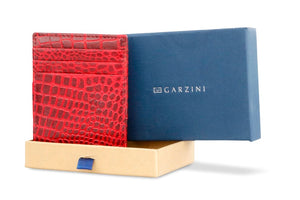 Garzini RFID Leather Magic Wallet Plus Croco-Red