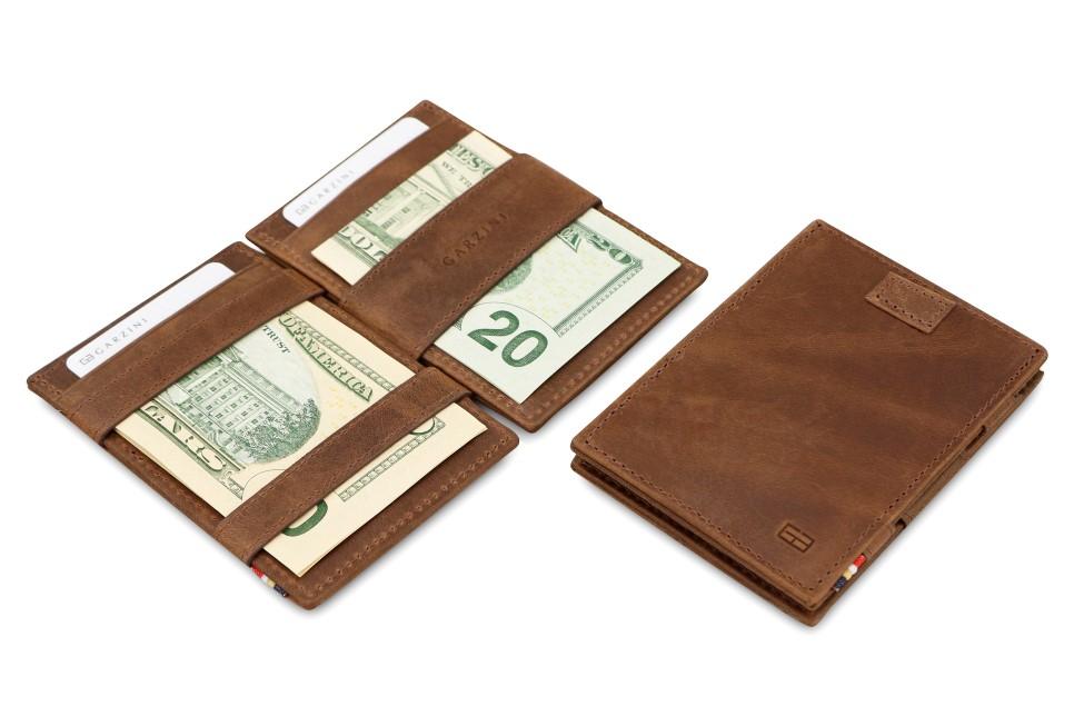 Garzini RFID Leather Magic Wallet Card Sleeves Brushed-Brown
