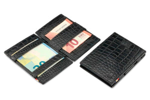 Garzini RFID Leather Magic Wallet Card Sleeves Croco-Black