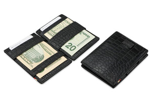 Garzini RFID Leather Magic Wallet Card Sleeves Croco-Black