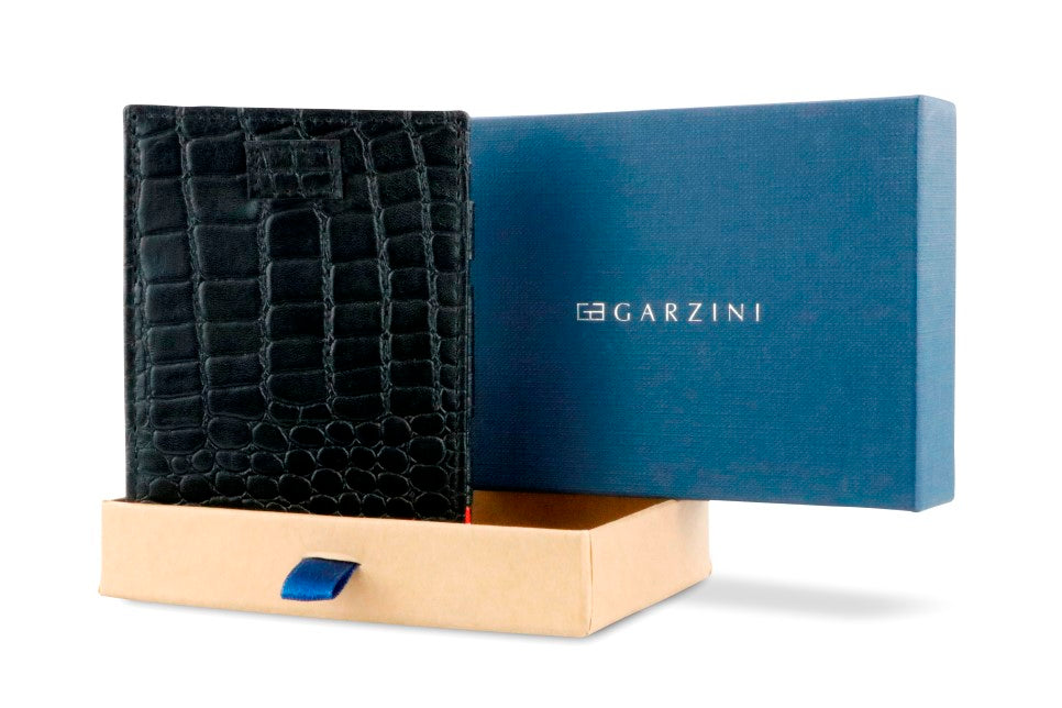 Garzini RFID Leather Magic Wallet Card Sleeves Croco-Black