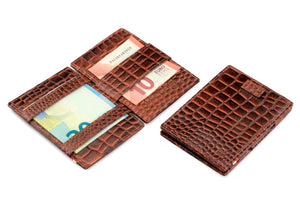 Garzini RFID Leather Magic Wallet Card Sleeves Croco-Brown