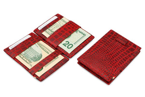 Garzini RFID Leather Magic Wallet Card Sleeves Croco-Red