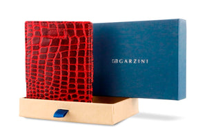 Garzini RFID Leather Magic Wallet Card Sleeves Croco-Red